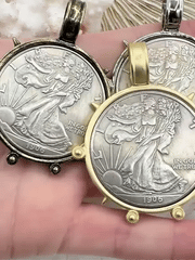 Reproduction Coin Pendant, Lady Liberty Silver Coin Pendant, Coin Bezel, Vintage Coin Pendant, Silver Coin, 4 bezel colors. Fast Ship