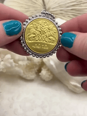 Gold Rose Coin Pendant, Roses Coins with Textured Bezel, Rose Pendant, Gold or Rhodium Textured Bezel, Fast Ship