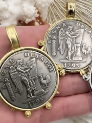 Reproduction French Regne De La Loi Coin Pendant, Coin Bezel, French coin, Art Deco Coin, Silver Coin, 4 bezel colors. Fast Ship