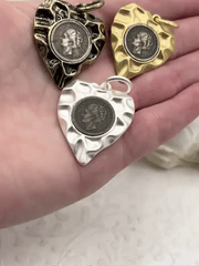 Replica Coin Pendant with Heart Shaped Textured Bezel, 5 bezel colors,Matte Gold, Gold, Burnished Silver, Bronze, and Matte Silver,Fast Ship