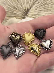 Zinc Alloy Textured Heart Pendant, Small Heart Charm, Plated Zinc Alloy Heart Pendant, 18mm x 16.5mm, 7 Finishes Available, Fast Ship