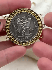 REGNE Burnished Silver Coin, 3 Bezel Colors, French Reproduction Coin, Plated Brass and Zinc Alloy, French Art Deco Coin, Fast Ship