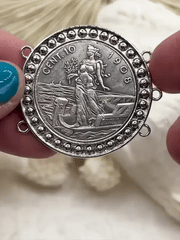 Italian Coin Pendant, Burnished Silver Coin Pendant, Italian 10 Centesimi Coin, 3 Bezel Colors, Italian Replica Brass Coin, Fast Ship
