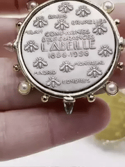 L'abielle Bee Coin Pendant,French Bee Coin with Bezel,Bee Pendant, 2 Styles,Fleur De Lis Coin with Aqua CZ and Pearl Accents Fast Ship
