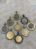 Image of Reproduction French Madagascar Medal Coin Pendant, Coin Bezel, French coin, Art Deco Coin, Gold Coin, 2 bezel colors. Fast Ship