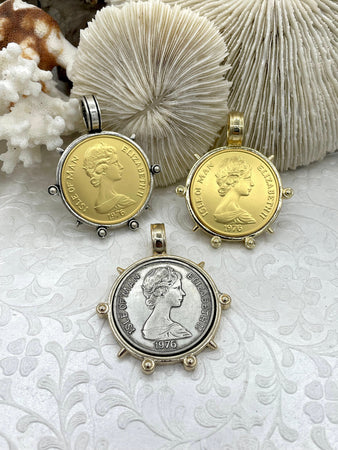 Queen Elizabeth II Coin Pendant, Royal Pendant, Queen Pendant, Coin Bezel, Royal coin, Queen Elizabeth II Coin, 2 Styles. Fast Ship