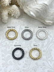 Zinc Alloy Spring Clasp, 24mm Clasp, Textured Round Easy Open Spring Gate Clasp, Necklace Building, Circle Ring, Charm Holder, Fast Ship