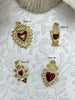 Image of Gold and Red Plated Brass Heart CZ Charms, 3 styles, High Quality Heart Charms, Hand and Heart Red Heart Charms. Fast Ship