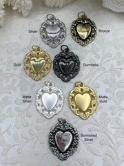 Sacred Heart Pendants, Sacred Heart Charms, Love Charm, Religious Charm 7 finishes, 30mm x 26mm, 2.7mm thick, Zinc Alloy Heart, Fast Ship