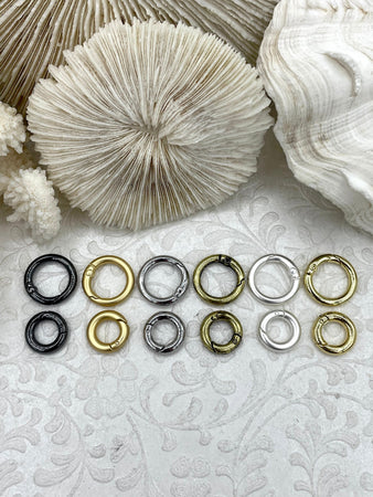 Zinc Alloy Spring Clasp, 2 sizes 15mm or 18.6mm, 6 finishes, Easy Open Spring, Gate Clasp, Necklace Building Extender.Charm Holder, FastShip