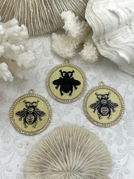 Bumble Bee Pendant with CZ, Round Bee Charm, Bumble Bee Charm