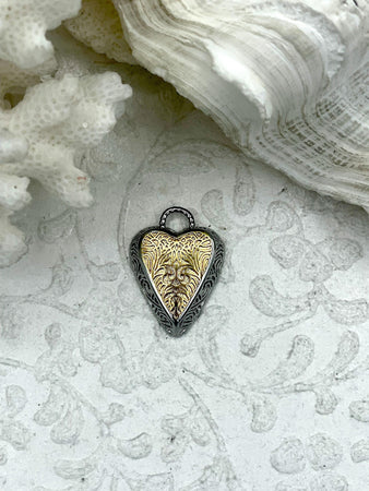 Brass Heart Charm/Pendants, Bicolor Heart Pendants, Heart Gold and Silver Plated, Plated Brass Charms, Heart Jewelry Pendant. Fast Ship