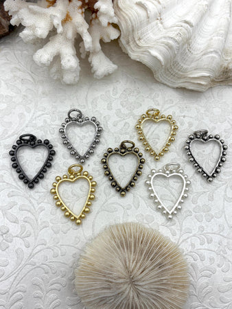 Heart Pendants, Zinc Alloy Heart Pendants, Textured Heart Charms, 7 Finishes, Fast Ship