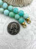 Image of Peruvian Turquoise Opal Hand Knotted Necklace, 17" , Round Stones 10mm, Gold, Matte Gold, Rhodium Finished Ends, Candy Necklace, Fast Ship