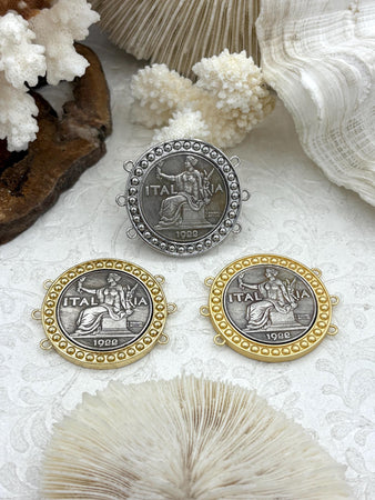 ITALIA Coin Pendant, Silver Coin Pendant, Italian 1 Lira Coin, 3 Bezel Colors, Coin Bezel, Art Deco Coin, Replica Coin,Brass Coin,Fast Ship