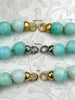 Image of Peruvian Turquoise Opal Hand Knotted Necklace, 17" , Round Stones 10mm, Gold, Matte Gold, Rhodium Finished Ends, Candy Necklace, Fast Ship