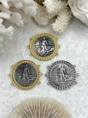 Italian Coin Pendant, Burnished Silver Coin Pendant, Italian 10 Centesimi Coin, 3 Bezel Colors, Italian Replica Brass Coin, Fast Ship