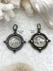 Buffalo Nickel coin Pendant, Reproduction Silver Coin Pendant, Buffalo Nickel Pendant, Buffalo Nickel Coin Charm, 2 bezel colors Fast Ship