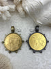 Image of Reproduction French Madagascar Medal Coin Pendant, Coin Bezel, French coin, Art Deco Coin, Gunmetal or Bronze Bezel, Gold Coin. Fast Ship