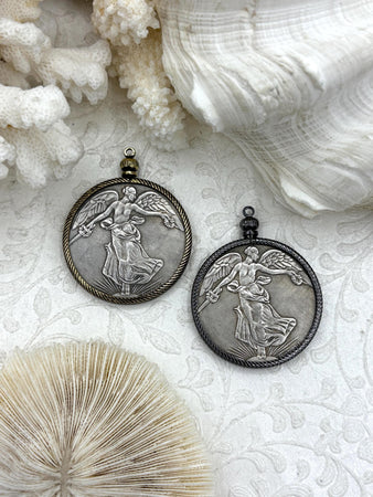 Reproduction French Commemorative Medal Coin Pendant 38mm, Coin Bezel, French coin, Art Deco Coin, Silver coin, 2 bezel colors. Fast Ship