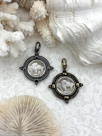 Buffalo Nickel coin Pendant, Reproduction Silver Coin Pendant, Buffalo Nickel Pendant, Buffalo Nickel Coin Charm, 2 bezel colors Fast Ship