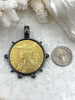 Image of Reproduction French Madagascar Medal Coin Pendant, Coin Bezel, French coin, Art Deco Coin, Gunmetal or Bronze Bezel, Gold Coin. Fast Ship