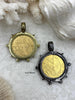 Image of Reproduction French Madagascar Medal Coin Pendant, Coin Bezel, French coin, Art Deco Coin, Gunmetal or Bronze Bezel, Gold Coin. Fast Ship