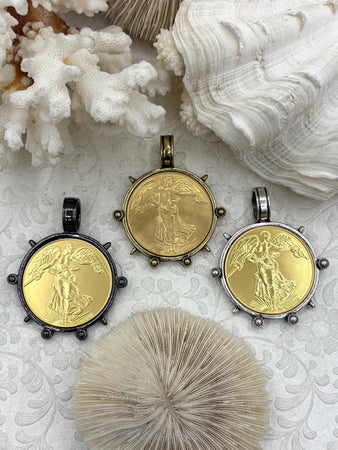 Reproduction French Commemorative Medal Coin Pendant, Coin Bezel, French coin, Art Deco Coin, Gold Coin, 3 bezel colors. Fast Ship