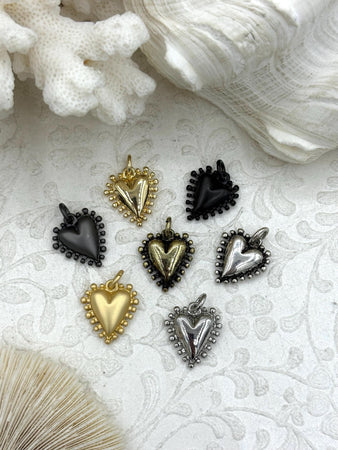 Zinc Alloy Textured Heart Pendant, Small Heart Charm, Plated Zinc Alloy Heart Pendant, 18mm x 16.5mm, 7 Finishes Available, Fast Ship