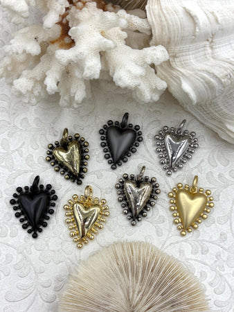 Zinc Alloy Textured Heart Charms, Large Heart Pendant, Plated Zinc Alloy Heart Charm, 30mm x 26.5mm, 7 Finishes Available, Fast Ship