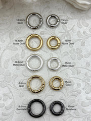 Zinc Alloy Spring Clasp, 2 sizes 15mm or 18.6mm, 5 finishes, Easy Open Spring, Gate Clasp, Necklace Building Extender.Charm Holder, FastShip
