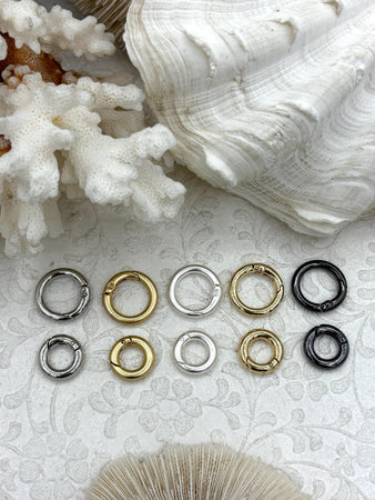Zinc Alloy Spring Clasp, 2 sizes 15mm or 18.6mm, 5 finishes, Easy Open Spring, Gate Clasp, Necklace Building Extender.Charm Holder, FastShip