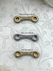 CZ Micro Pave Bar Connector, Pave Bar, Double Hole Connector, Plated Brass Finding with CZ,Cubic Zirconia, Bar Connector, 3 styles.Fast Ship
