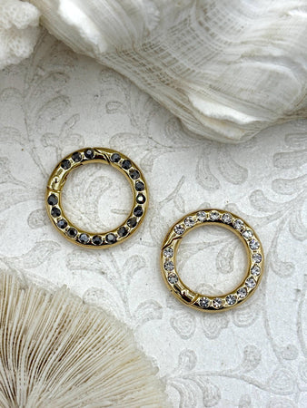 Zinc Alloy Spring Clasp with CZ, 25mm Clasp, Round Easy Open Spring Gate Clasp, Necklace Building, Round CZ Charm Holder, Fast Ship