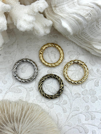 Zinc Alloy Spring Clasp, 24mm Clasp, Textured Round Easy Open Spring Gate Clasp, Necklace Building, Circle Ring, Charm Holder, Fast Ship