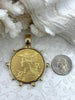 Image of Reproduction French Madagascar Medal Coin Pendant, Coin Bezel, French coin, Art Deco Coin, Gold Coin, 2 bezel colors. Fast Ship