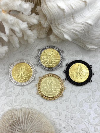 Italian Coin Pendant, Plated Gold Coin Pendant, Italian 10 Centesimi Coin, 3 Bezel Colors, Italian Replica Gold Plated Brass Coin, Fast Ship
