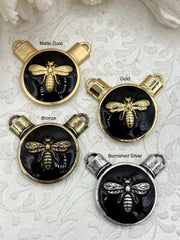 French Bee Black Enamel  Pendants, Enamel and Zinc Alloy, 4 Finishes: Gold, Matte Gold, Bronze, and Burnished Silver.Fast Ship.