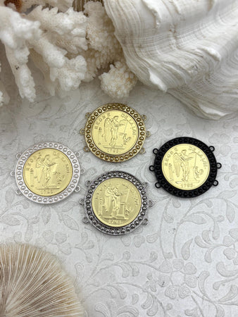 REGNE Gold Plated Coin, 3 Bezel Colors, French Reproduction Coin, Plated Brass and Zinc Alloy, Gold French Art Deco Coin, Fast Ship