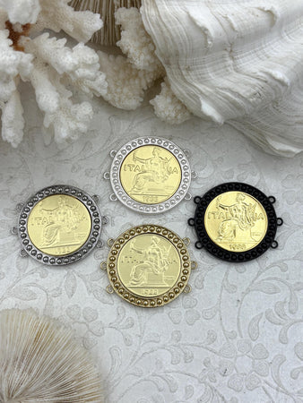 ITALIA Coin Pendant, Gold Coin Pendant, Italian 1 Lira Coin, 4 Bezel Colors, Coin Bezel, Art Deco Coin, Replica Coin, Brass Coin, Fast Ship