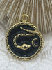 Image of Enamel Snake on Round Coin Pendant With Crescent Moon, Gold Enamel Round Pendant, Enamel 3 Colors from the menu. 20mm x 16mm Fast Shipping Bling by A