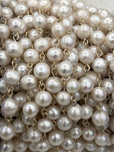 Freshwater AA+ 9mm White Near Round Freshwater Pearl Beaded Rosary – Bling  By A