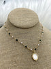 Image of Green CZ and Pearl chain, Dainty Gold Plated Chain, Round Green CZ and White Pearls, Sold By the Foot, Fast Ship