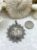 Image of Reproduction French Commemorative Medal Coin Pendant, French coin, Art Deco Coin, Antique Coin Bezel W/Pearl & CZ 2 Styles. Fast Ship