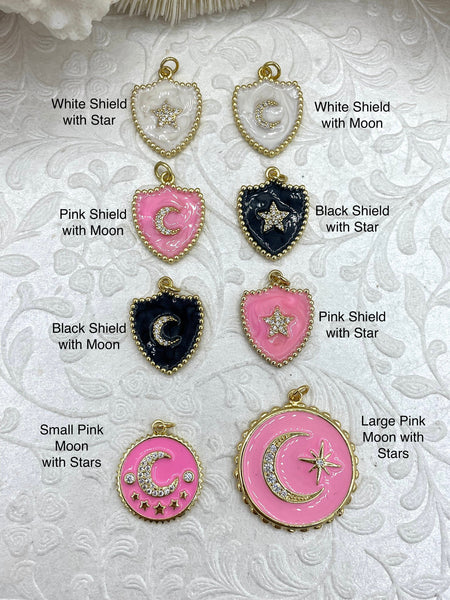 Red or Navy Enamel Star Charms, Silver or Gold Plated Brass, 8 Styles, Cubic Zirconia, Brass, and Enamel Charms. Fast Ship