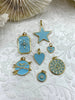 Image of White and Blue Enamel w/Gold Plated Brass, CZ Micro PAVE Charm Pendant. Gold plating.Star, Heart, Moon, Compass, Arrow. 10 choices.Fast Ship