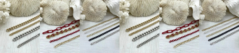 Curb chain for jewelry making in gold and silver tone finishes
