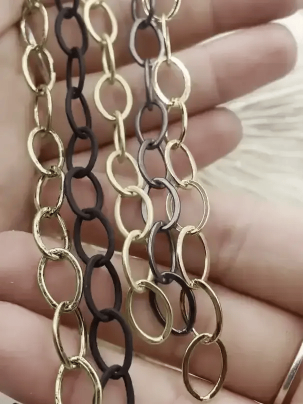 Brass Medium Cable Chain Oval sold by the foot. 12mm x 8mm oval.  Electroplated brass, 5 finishes Fast ship