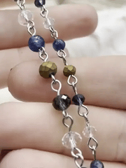 Gemstone Crystal mix Rosary Blue Agate with Mixed Crystal Shapes, Crystal Beaded Chain 6mm or 4mm Silver, pin 1 Meter (39 
