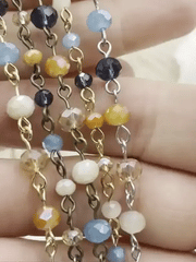 Crystal Round Mixed Rosary faceted glass beads Blue Navy Cream Peach, champagne 6mm and 4mm Gold, Silver or Bronze, 1 Meter (39 